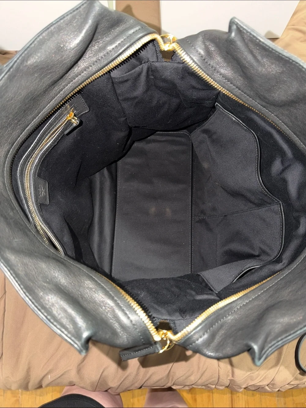 MCM Black Leather Tote with Gold Aren Logo Accent